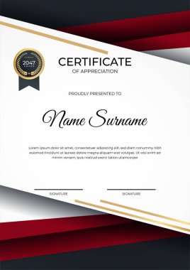 Profesyonel kırmızı altın sertifika tasarım şablonu
