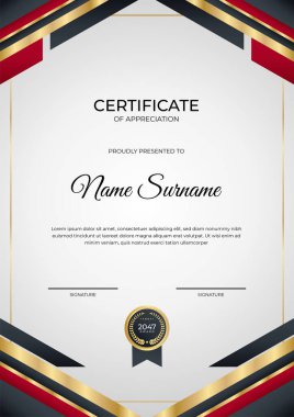 Modern gradyan kırmızı siyah altın sertifika tasarımı Şablonu
