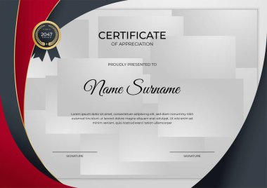 Modern gradyan kırmızı siyah altın sertifika tasarımı Şablonu