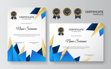 Modern gradyan mavi altın sertifika tasarımı şablonu
