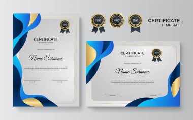 Modern gradyan mavi altın sertifika tasarımı şablonu