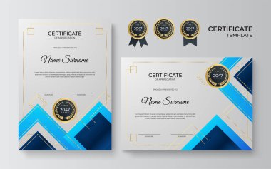 Modern gradyan mavi altın sertifika tasarımı şablonu