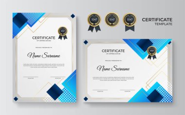 Modern gradyan mavi altın sertifika tasarımı şablonu