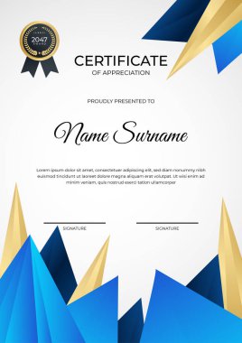 Modern gradyan mavi altın sertifika tasarımı şablonu