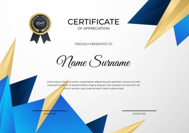 Modern gradyan mavi altın sertifika tasarımı şablonu