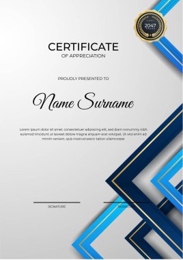 Modern gradyan mavi altın sertifika tasarımı şablonu