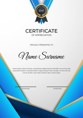 Profesyonel mavi sertifika tasarım şablonu