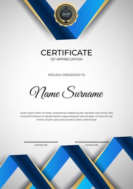 Modern çalışan mavi altın sertifika tasarımı şablonu