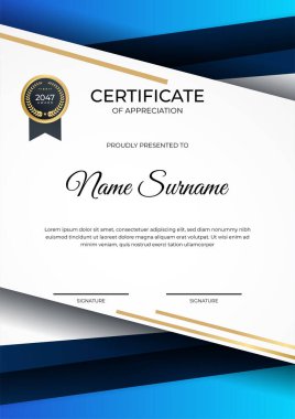 Profesyonel mavi sertifika tasarım şablonu