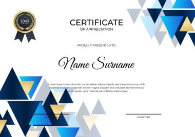 Modern gradyan mavi altın sertifika tasarımı şablonu