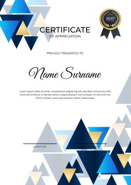 Modern gradyan mavi altın sertifika tasarımı şablonu