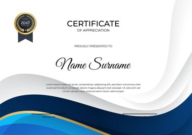 Modern gradyan mavi altın sertifika tasarımı şablonu