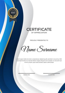 Modern gradyan mavi altın sertifika tasarımı şablonu