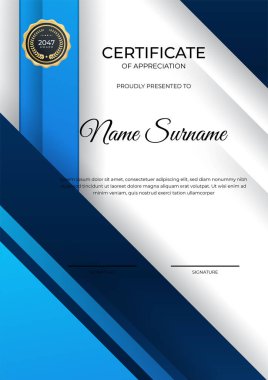 Profesyonel mavi sertifika tasarım şablonu