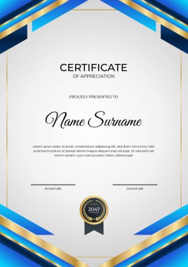Modern gradyan mavi altın sertifika tasarımı şablonu