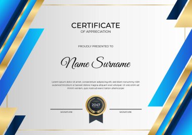 Modern gradyan mavi altın sertifika tasarımı şablonu