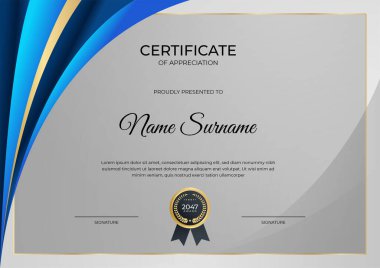 Modern gradyan mavi altın sertifika tasarımı şablonu