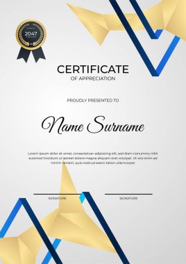 Modern gradyan mavi altın sertifika tasarımı şablonu