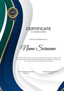 Modern gradyan mavi altın sertifika tasarımı Şablonu