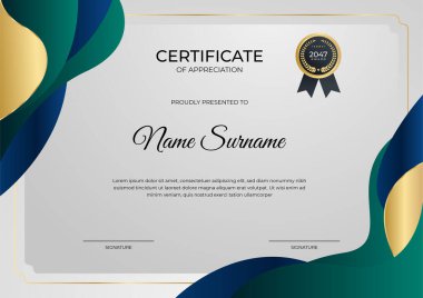 Modern gradyan mavi altın sertifika tasarımı Şablonu