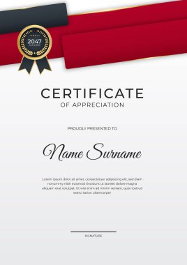 Modern düz kırmızı siyah sertifika tasarımı şablonu