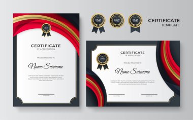 Modern gradyan kırmızı siyah altın sertifika tasarımı Şablonu