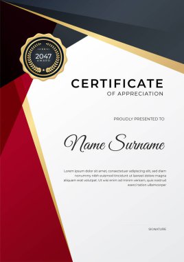 Modern gradyan kırmızı siyah altın sertifika tasarımı Şablonu