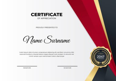 Profesyonel kırmızı altın sertifika tasarım şablonu