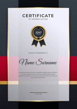 Modern gradyan kırmızı siyah altın sertifika tasarımı Şablonu