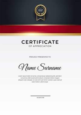 Zarif gradyan kırmızı siyah sertifika tasarımı şablonu
