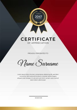 Modern gradyan kırmızı siyah altın sertifika tasarımı Şablonu