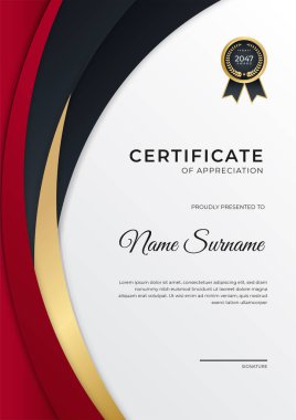 Modern gradyan kırmızı siyah altın sertifika tasarımı Şablonu