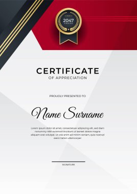Modern gradyan kırmızı siyah altın sertifika tasarımı Şablonu