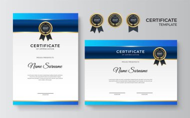 Modern çalışan mavi altın sertifika tasarımı şablonu