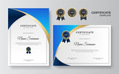 Modern gradyan mavi altın sertifika tasarımı şablonu
