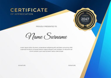 Modern gradyan mavi altın sertifika tasarımı şablonu