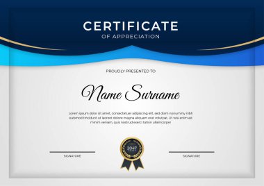 Modern gradyan mavi altın sertifika tasarımı şablonu