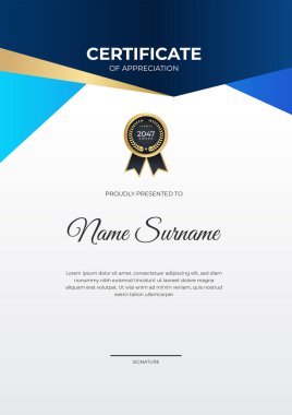 Modern gradyan mavi altın sertifika tasarımı şablonu