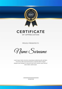 Modern çalışan mavi altın sertifika tasarımı şablonu