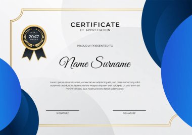 Modern gradyan mavi altın sertifika tasarımı şablonu