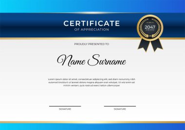 Modern çalışan mavi altın sertifika tasarımı şablonu