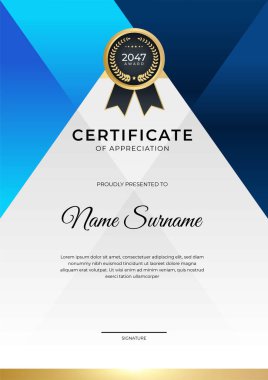 Modern gradyan mavi altın sertifika tasarımı şablonu