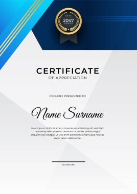 Zarif gradyan mavi altın sertifika tasarımı Şablonu