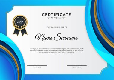 Modern gradyan mavi altın sertifika tasarımı şablonu
