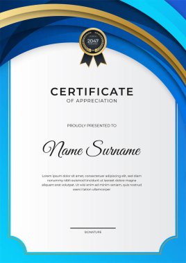 Modern gradyan mavi altın sertifika tasarımı şablonu