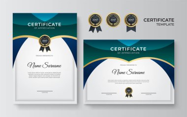 Modern gradyan mavisi yeşil sertifika tasarımı Şablonu