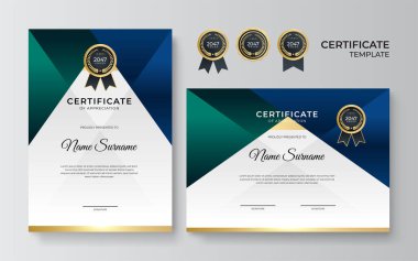 Zarif gradyan mavi altın sertifika tasarımı şablonu