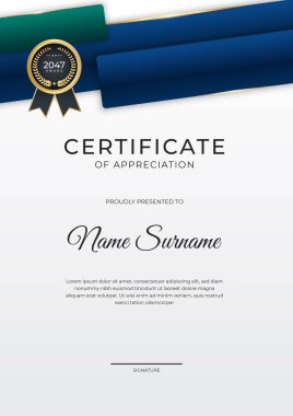 Modern düz mavi altın sertifika tasarımı şablonu