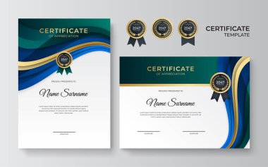 Modern gradyan bblue yeşil sertifika tasarımı şablonu