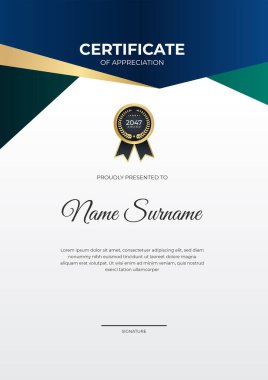 Modern gradyan mavi altın sertifika tasarımı Şablonu